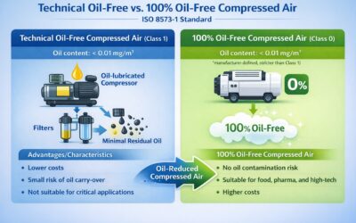 Technically oil-free versus 100% oil-free compressed air